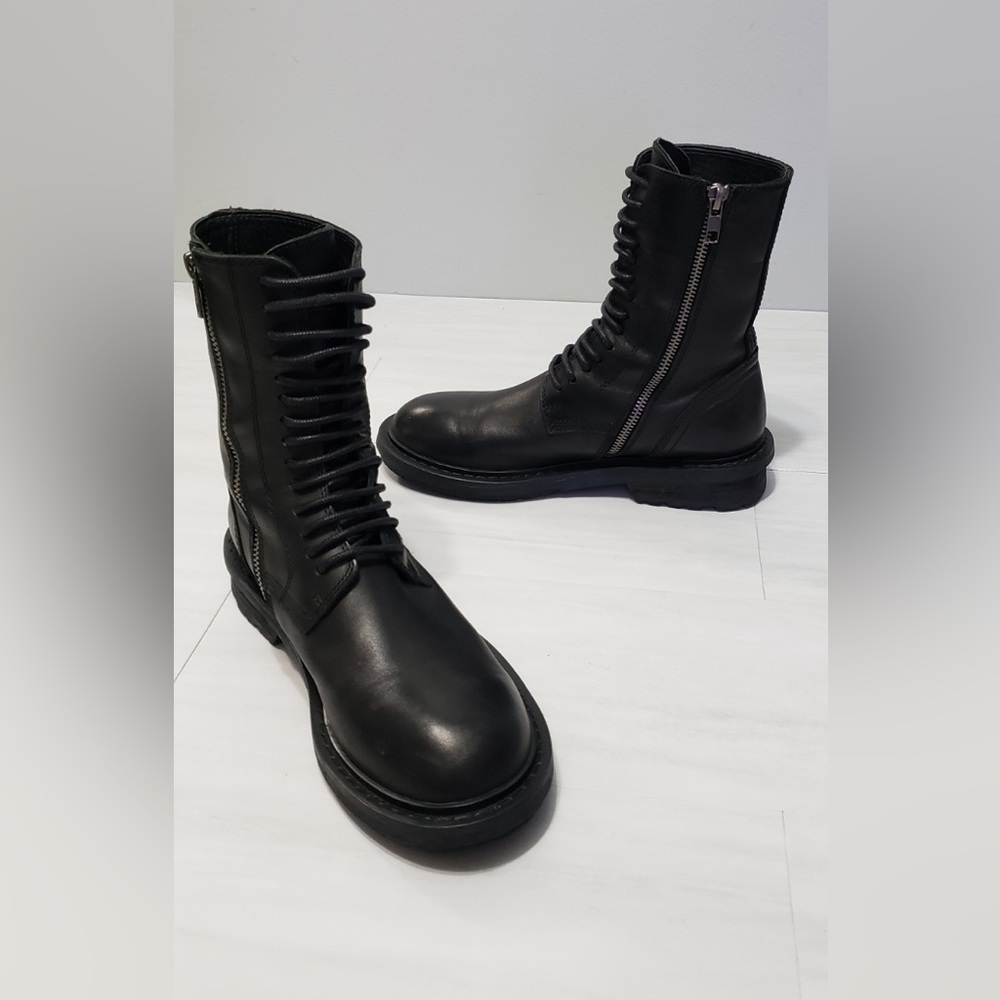 Ann Demeulemeester Black Leather Combat Boots